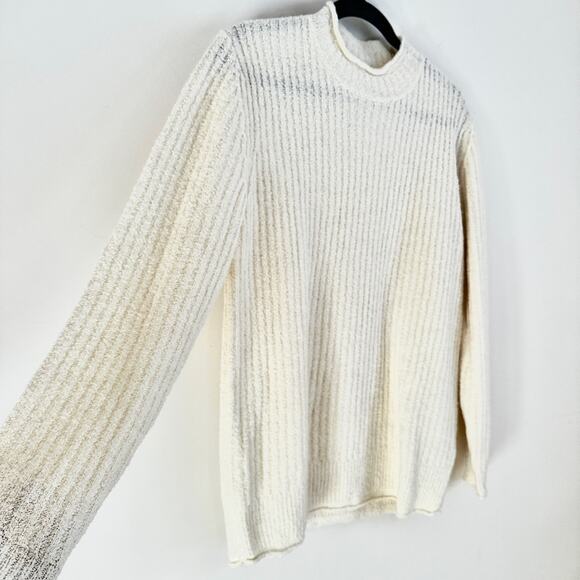LL Bean womens ribbed mock neck pull over ivory sweater medium regular 35% wool - Picture 3 of 8